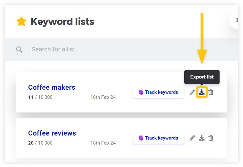 KWFinder - export keyword list